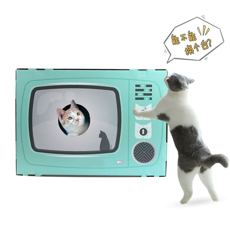 Гостиная кота формы ТВ Scratcher дома кота ретро с кроватью Scratcher пещеры рифленого картона пусковой площадки царапины