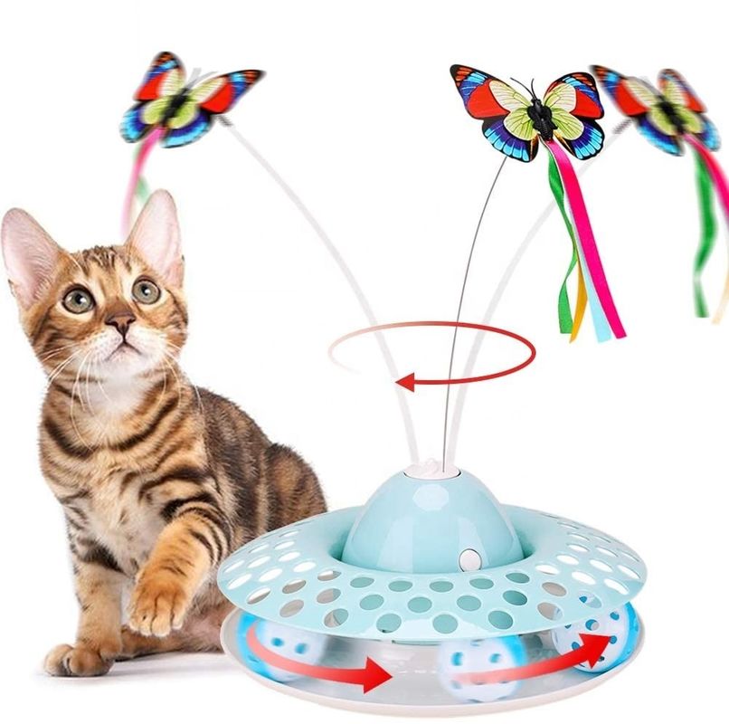 Игрушки котенка дразнилки &amp; Exerciser взаимодействующего кота автоматические с закручивая бабочкой
