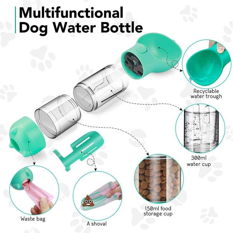 Mutifunctional 4 в 1 портативной бутылке с водой 300ML щенка для идти и перемещения